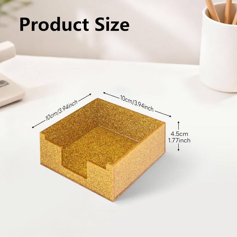 Luminzo Gold Sparkling Sticky Note Holder, Glitter Acrylic Organizer, 3.94 x 3.94 in Multi-Use Tray for Office, School & Home Desk - Image 2